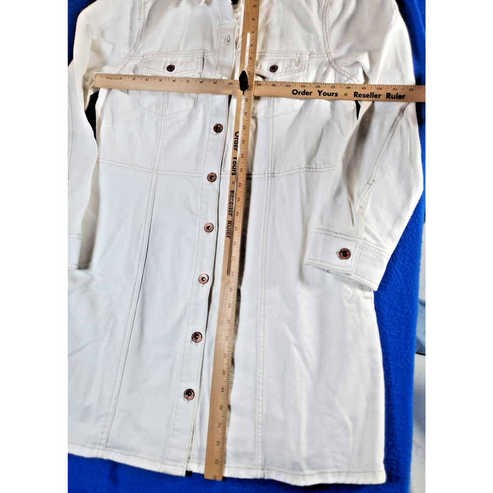 Frye Shirt Dress Women's Large White Denim Long Sleeve ButtonFront Tunic Pockets - Picture 7 of 16